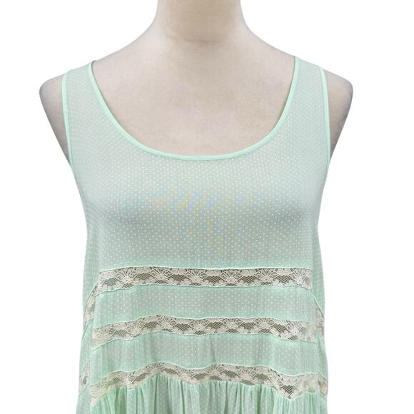 Free People Voile and Lace Pastel Mint Green Polka Dot Trapeze Slip Tank Dress - Picture 8 of 13